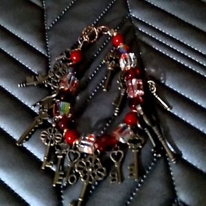 14 keys with red beads and clear beads hand made